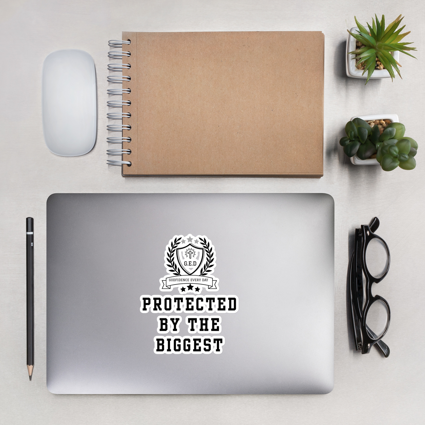 G.E.D. Protected By The Biggest Statement Stickers - Godfidence Every Day G.E.D. Brand