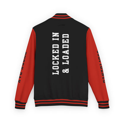 White Letter Locked In & Loaded Godfidence Every Day Letterman Jacket - Godfidence Every Day G.E.D. Brand