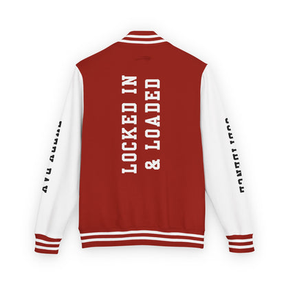 White Letter Locked In & Loaded Godfidence Every Day Letterman Jacket - Godfidence Every Day G.E.D. Brand