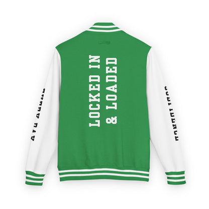 White Letter Locked In & Loaded Godfidence Every Day Letterman Jacket - Godfidence Every Day G.E.D. Brand