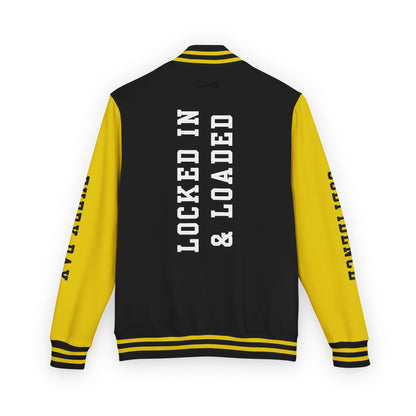 White Letter Locked In & Loaded Godfidence Every Day Letterman Jacket - Godfidence Every Day G.E.D. Brand