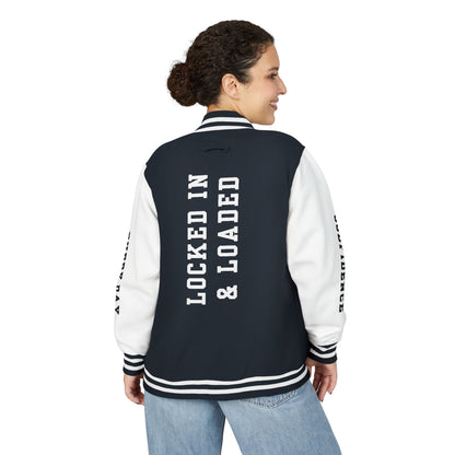 White Letter Locked In & Loaded Godfidence Every Day Letterman Jacket - Godfidence Every Day G.E.D. Brand