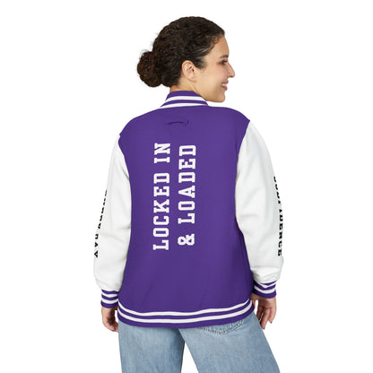 White Letter Locked In & Loaded Godfidence Every Day Letterman Jacket - Godfidence Every Day G.E.D. Brand