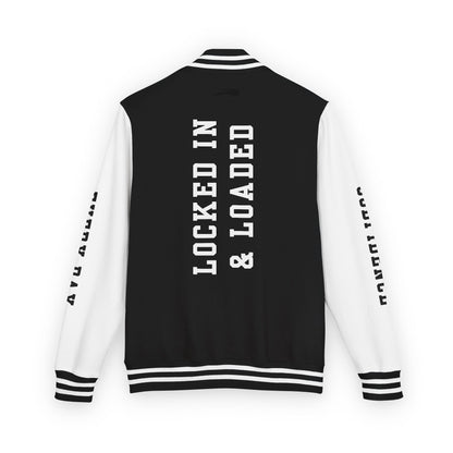 White Letter Locked In & Loaded Godfidence Every Day Letterman Jacket - Godfidence Every Day G.E.D. Brand