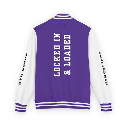 White Letter Locked In & Loaded Godfidence Every Day Letterman Jacket - Godfidence Every Day G.E.D. Brand
