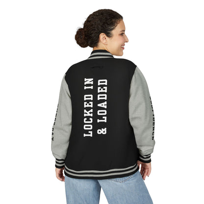 White Letter Locked In & Loaded Godfidence Every Day Letterman Jacket - Godfidence Every Day G.E.D. Brand