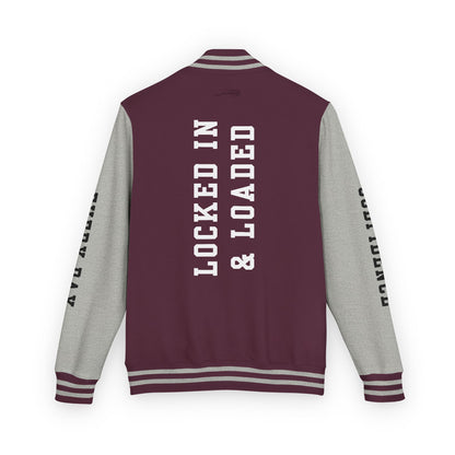 White Letter Locked In & Loaded Godfidence Every Day Letterman Jacket - Godfidence Every Day G.E.D. Brand