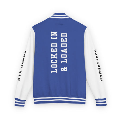 White Letter Locked In & Loaded Godfidence Every Day Letterman Jacket - Godfidence Every Day G.E.D. Brand