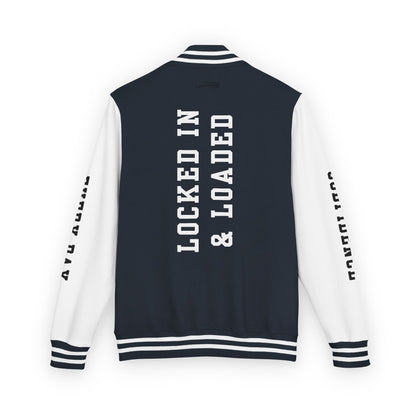 White Letter Locked In & Loaded Godfidence Every Day Letterman Jacket - Godfidence Every Day G.E.D. Brand