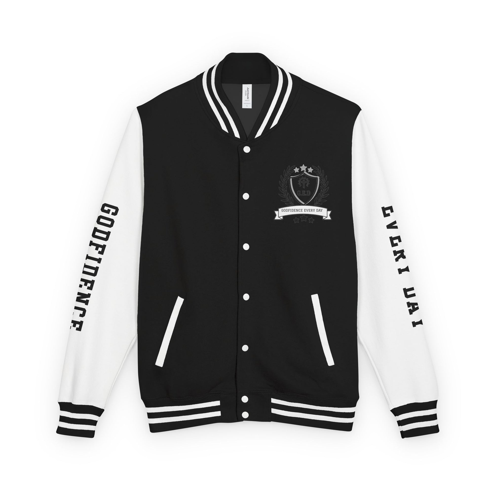 Black Letter Godfidence Every Day Protected By The Biggest Letterman Jacket - Godfidence Every Day G.E.D. Brand