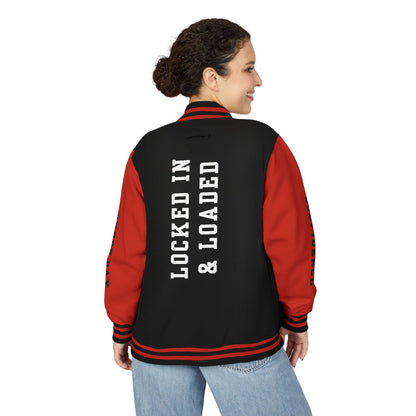 White Letter Locked In & Loaded Godfidence Every Day Letterman Jacket - Godfidence Every Day G.E.D. Brand