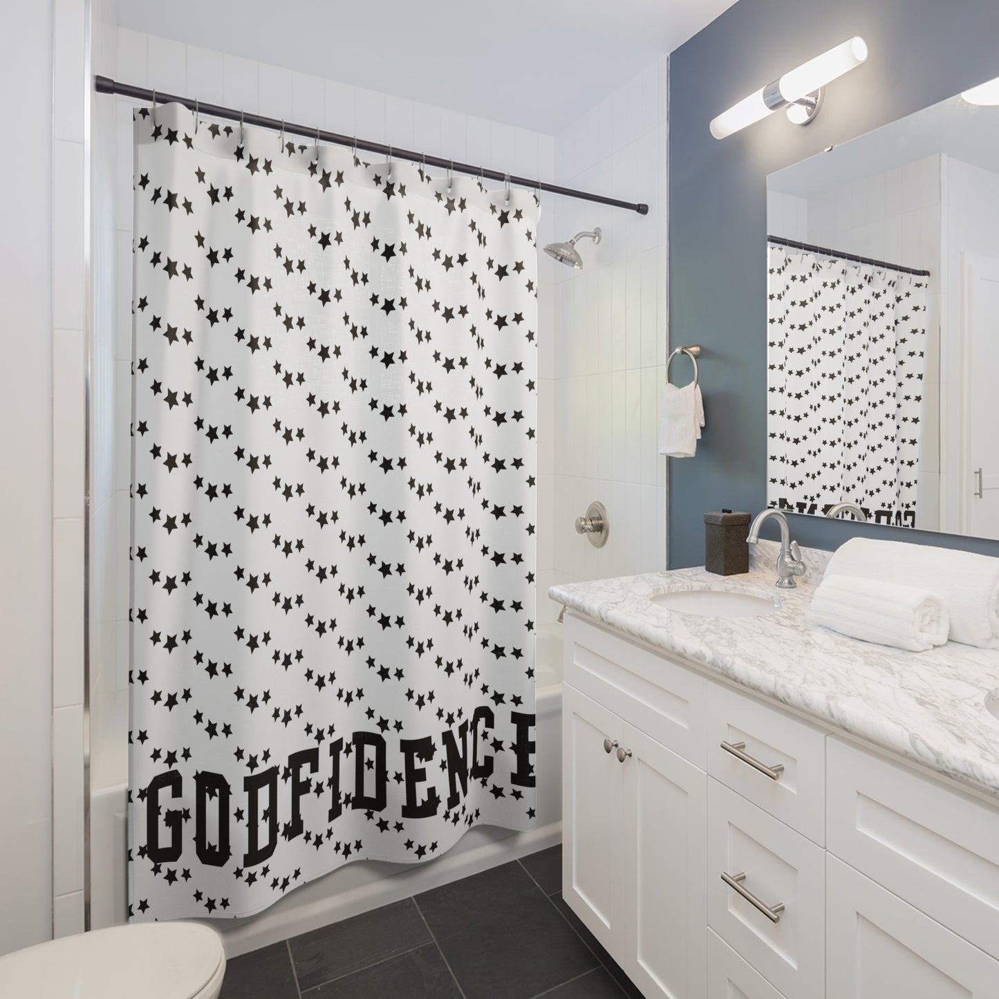 NEW!!! Godfidence Star & Stripes Pattern Shower Curtain