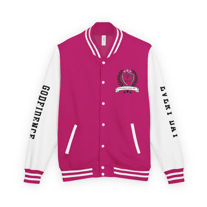 White Letter Locked In & Loaded Godfidence Every Day Letterman Jacket - Godfidence Every Day G.E.D. Brand