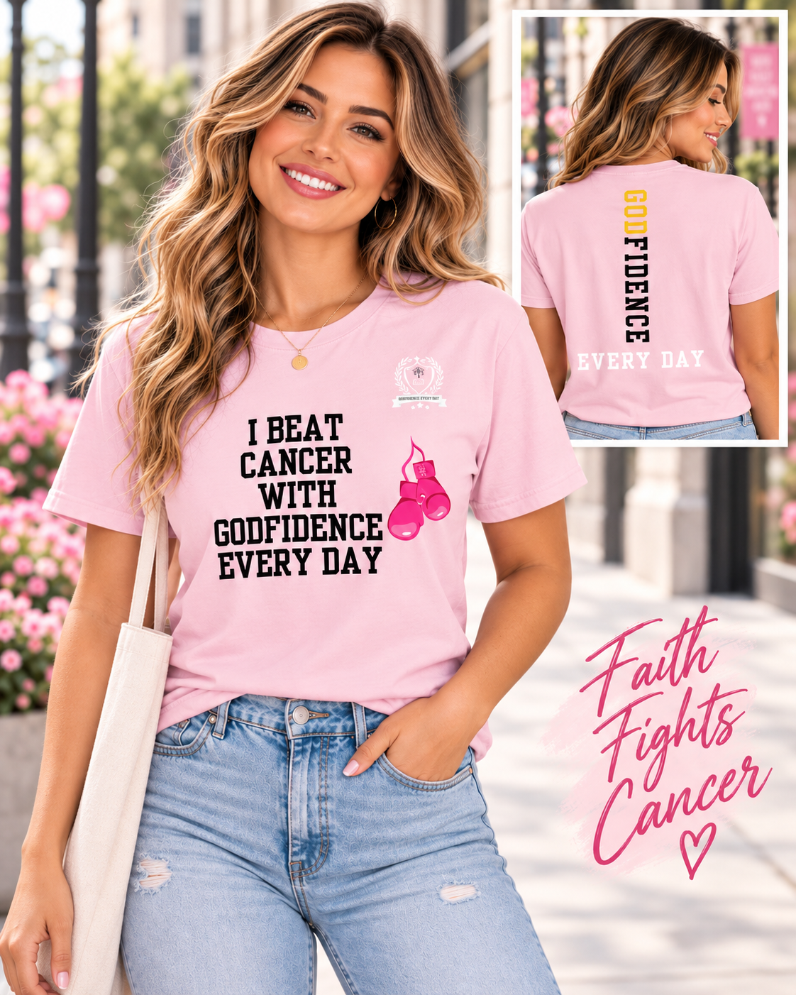 NEW!!! Godfidence I Beat Breast Cancer tee - Godfidence Every Day G.E.D. Brand