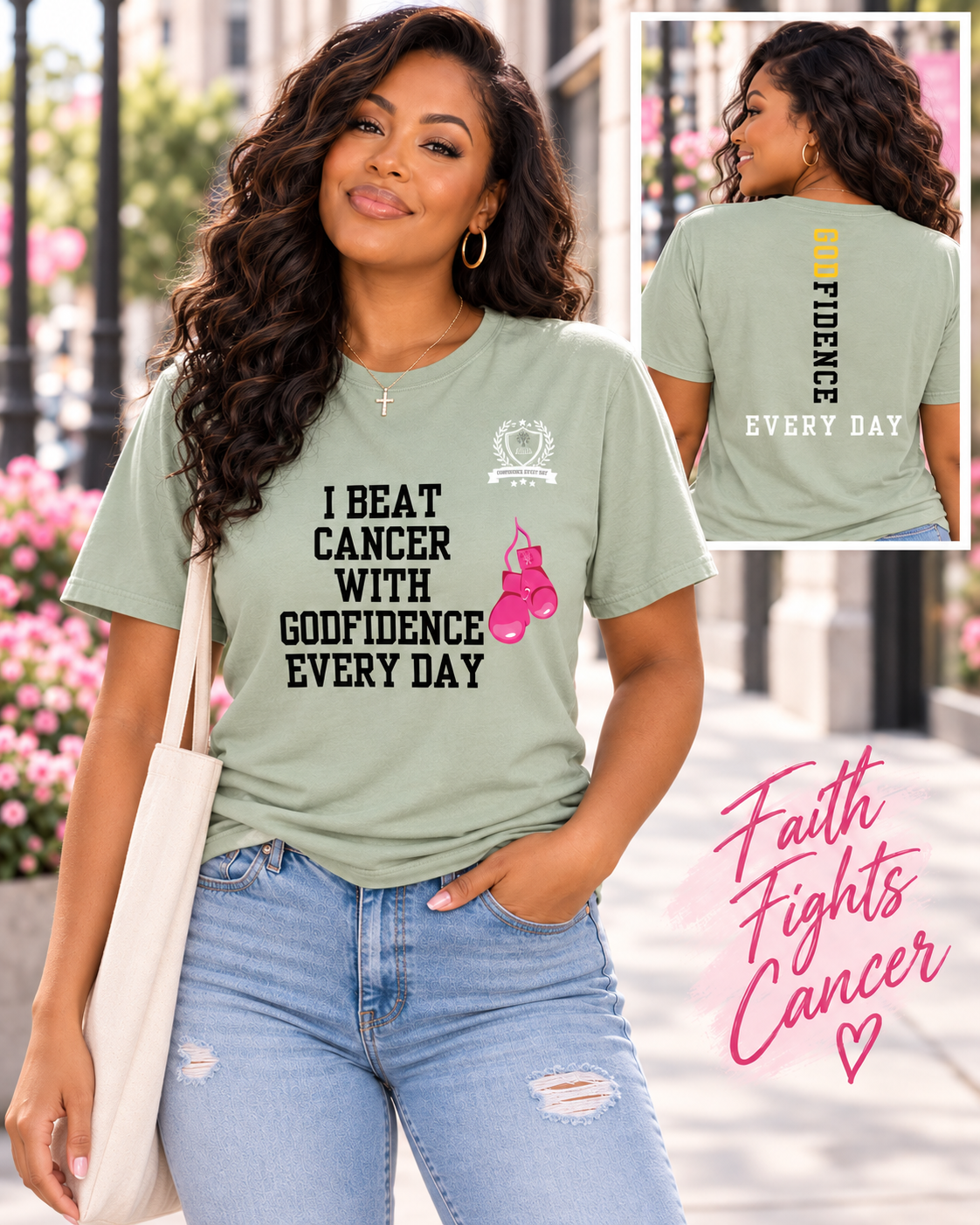 NEW!!! Godfidence I Beat Breast Cancer tee - Godfidence Every Day G.E.D. Brand