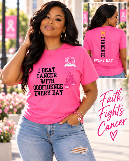 NEW!!! Godfidence I Beat Breast Cancer tee - Godfidence Every Day G.E.D. Brand