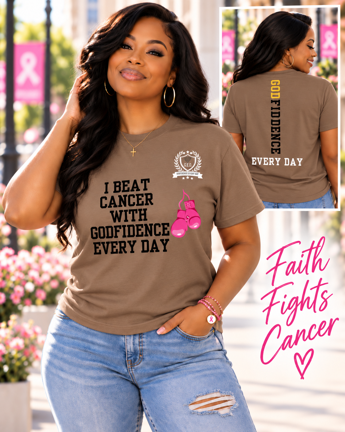 NEW!!! Godfidence I Beat Breast Cancer tee - Godfidence Every Day G.E.D. Brand