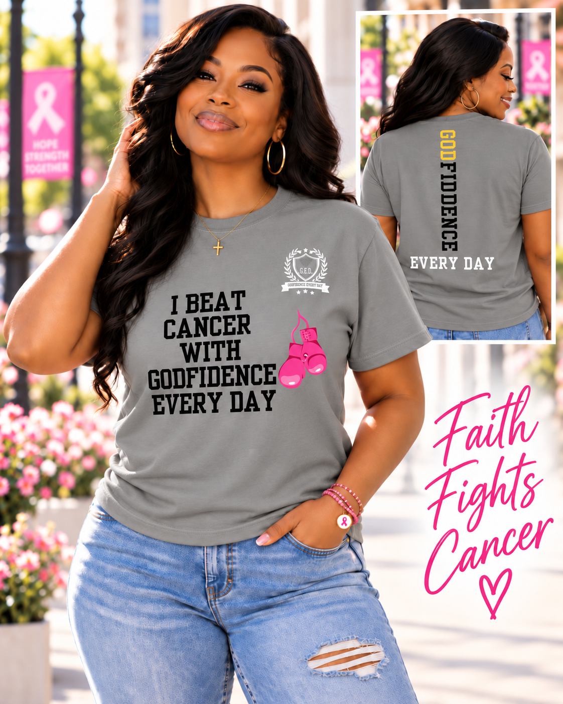 NEW!!! Godfidence I Beat Breast Cancer tee - Godfidence Every Day G.E.D. Brand