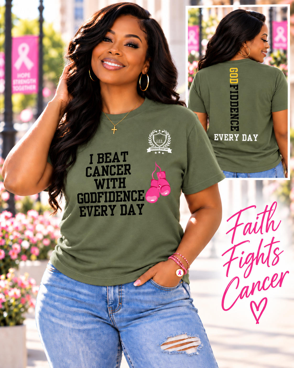 NEW!!! Godfidence I Beat Breast Cancer tee - Godfidence Every Day G.E.D. Brand