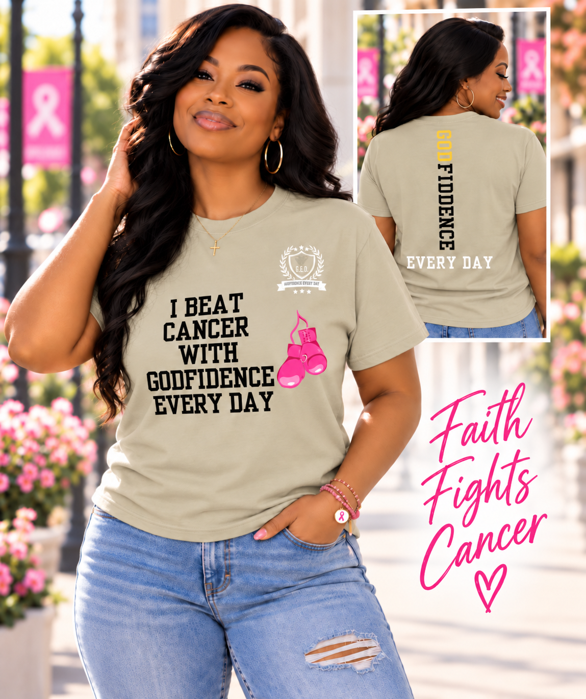 NEW!!! Godfidence I Beat Breast Cancer tee - Godfidence Every Day G.E.D. Brand