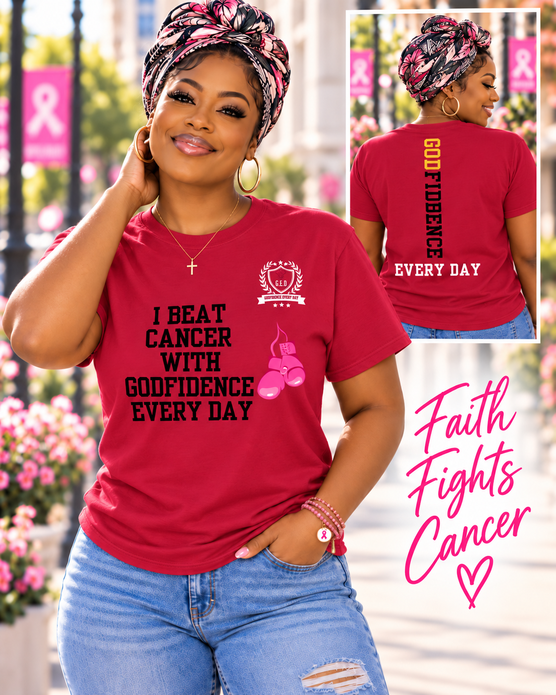 NEW!!! Godfidence I Beat Breast Cancer tee - Godfidence Every Day G.E.D. Brand