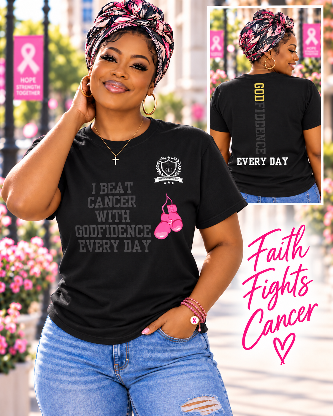 NEW!!! Godfidence I Beat Breast Cancer tee - Godfidence Every Day G.E.D. Brand