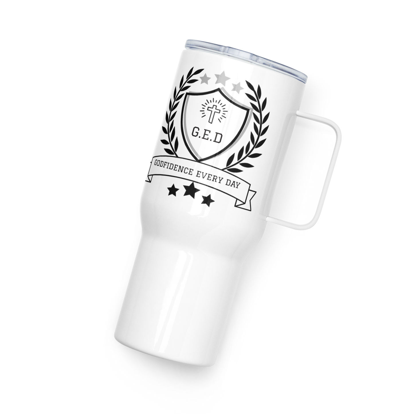 NEW!!! Full Time G.E.D Travel mug with a handle - Godfidence Every Day G.E.D. Brand